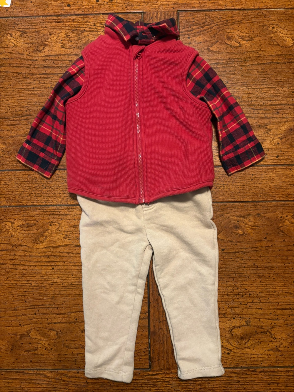 Baby Boy 3-Piece Set, Winter, Plaid Red & Black Shirt, Vest, Pant, 18 month